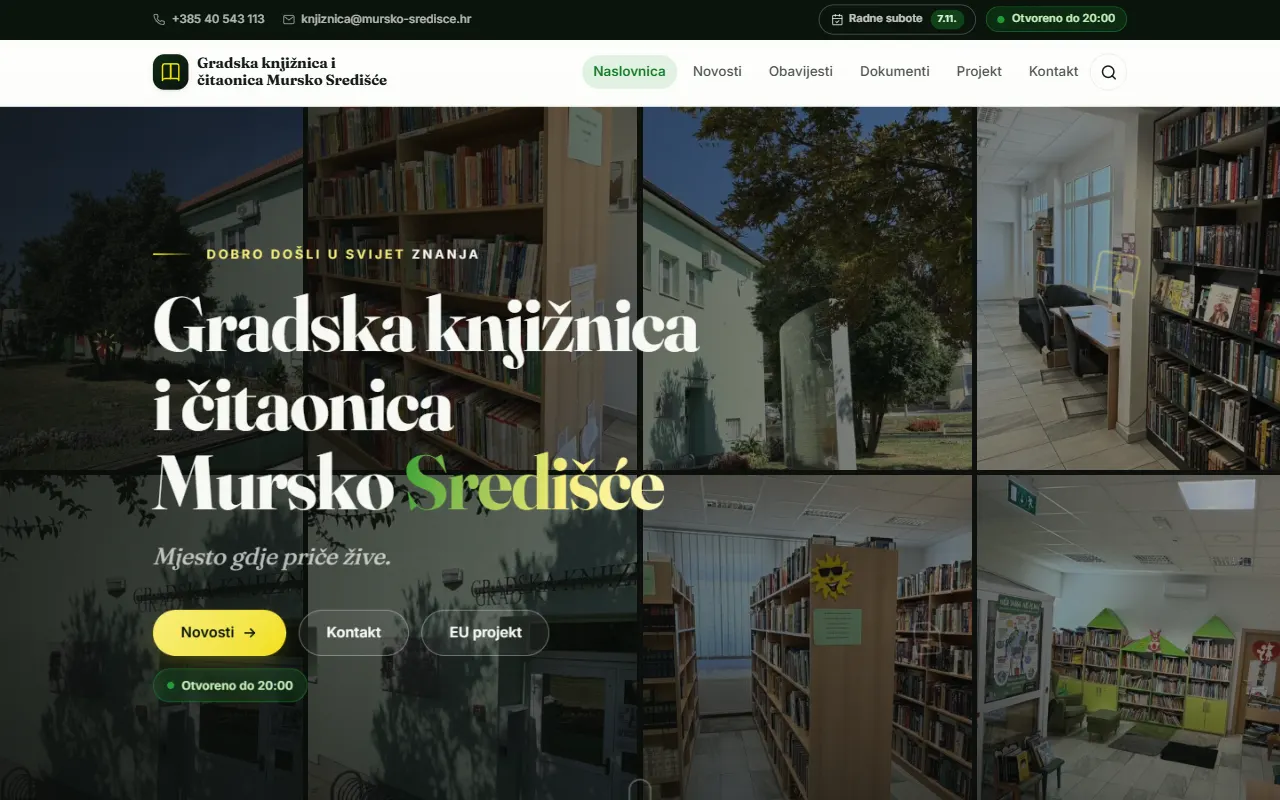 Naslovnica weba Gradska knjižnica i čitaonica Mursko Središće