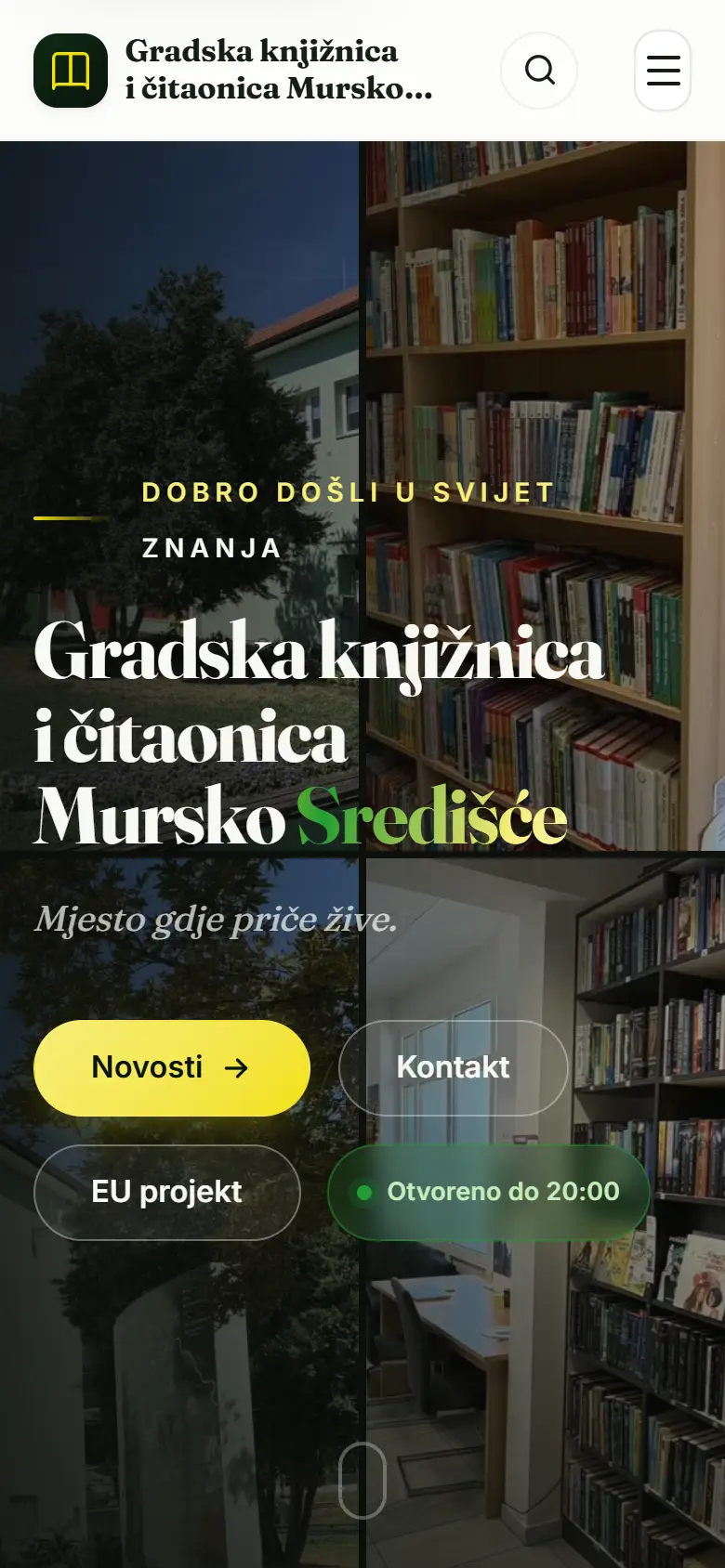 Naslovnica weba Gradska knjižnica i čitaonica Mursko Središće na mobitelu
