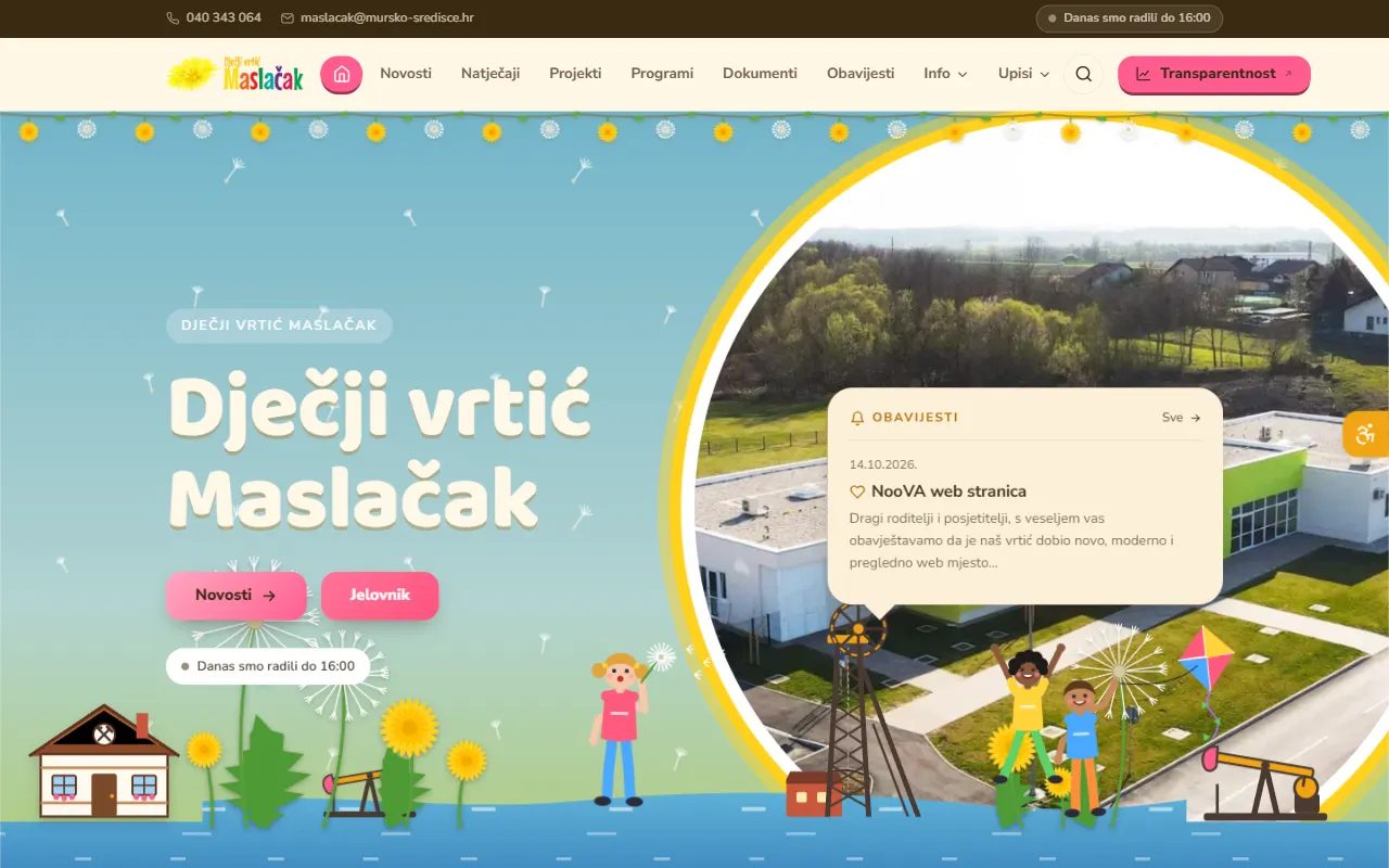 Naslovnica weba Dječji vrtić Maslačak