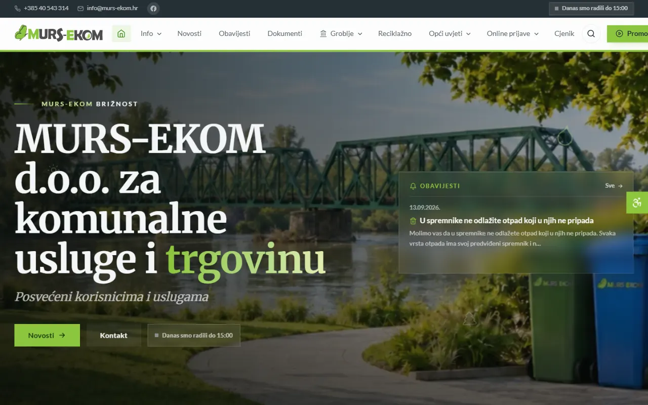 Naslovnica weba MURS-EKOM d.o.o. za komunalne usluge i trgovinu
