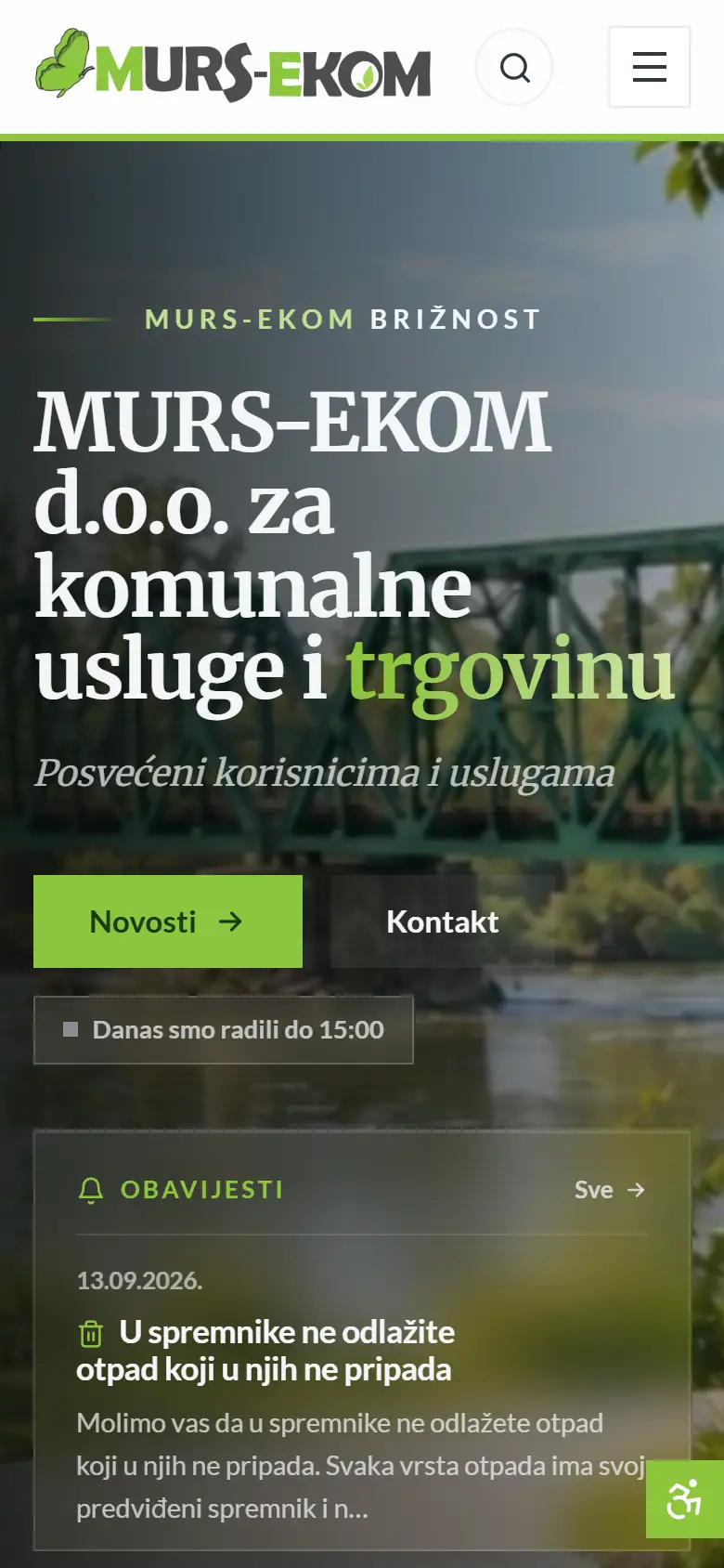 Naslovnica weba MURS-EKOM d.o.o. za komunalne usluge i trgovinu na mobitelu