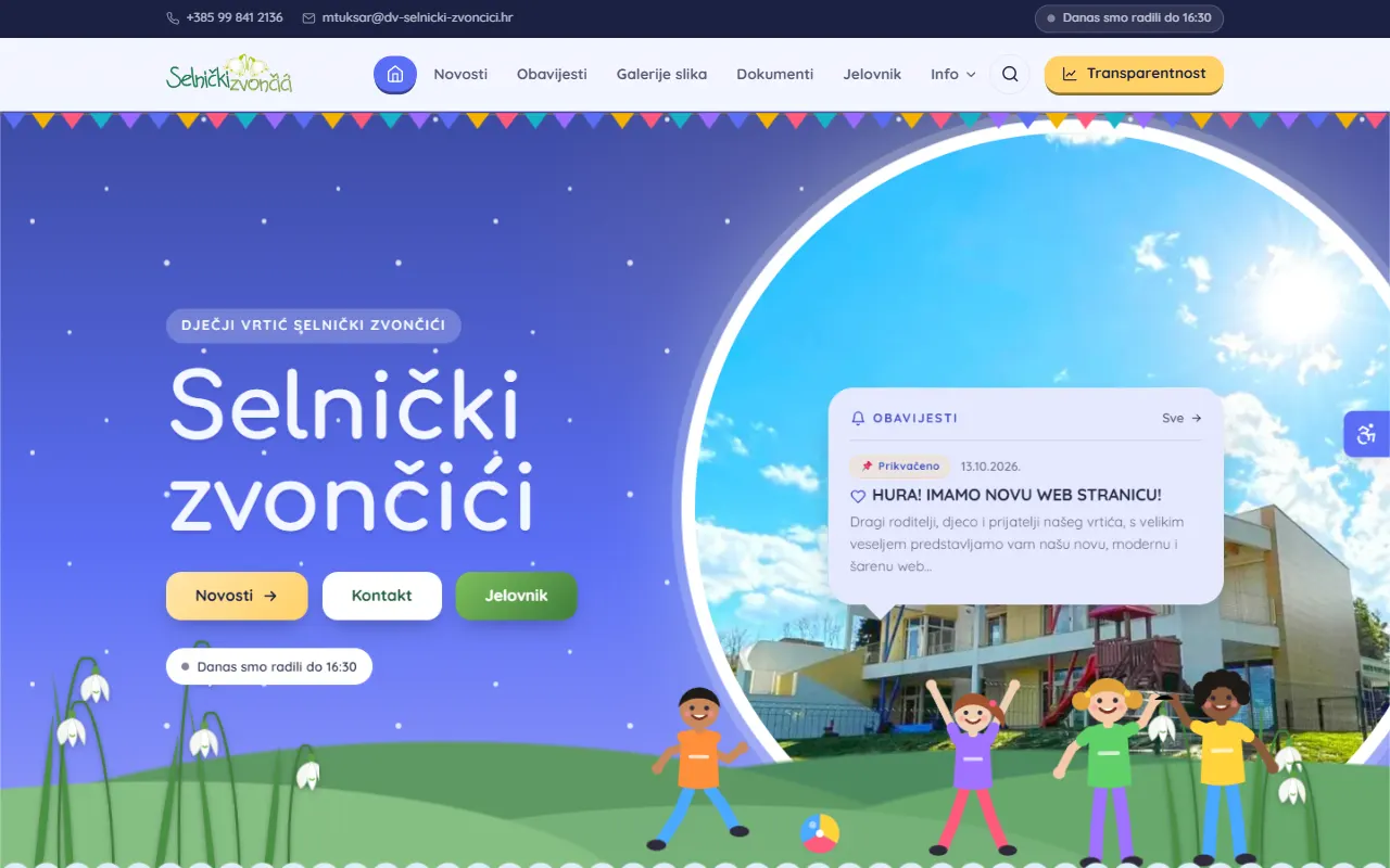 Naslovnica weba Dječji vrtić Selnički zvončići