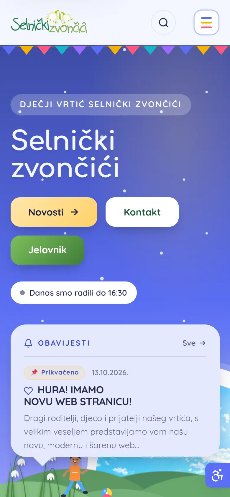 Naslovnica weba Dječji vrtić Selnički zvončići na mobitelu