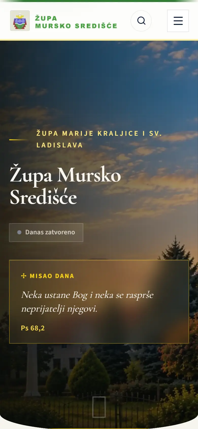 Naslovnica weba Župa Marije Kraljice i sv. Ladislava na mobitelu